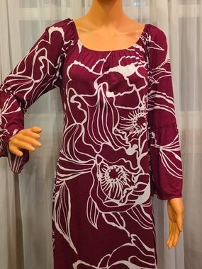 Women’s Maroon Floral Peasant Dress - Unbranded